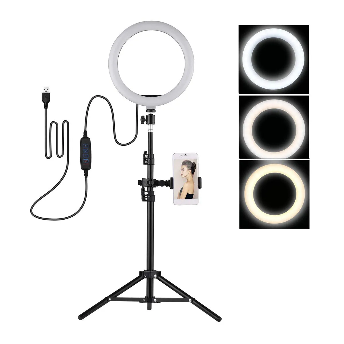 10 Inch Selfie Ring Light Kit 3 Lighting Modes USB Powered with Phone Holder