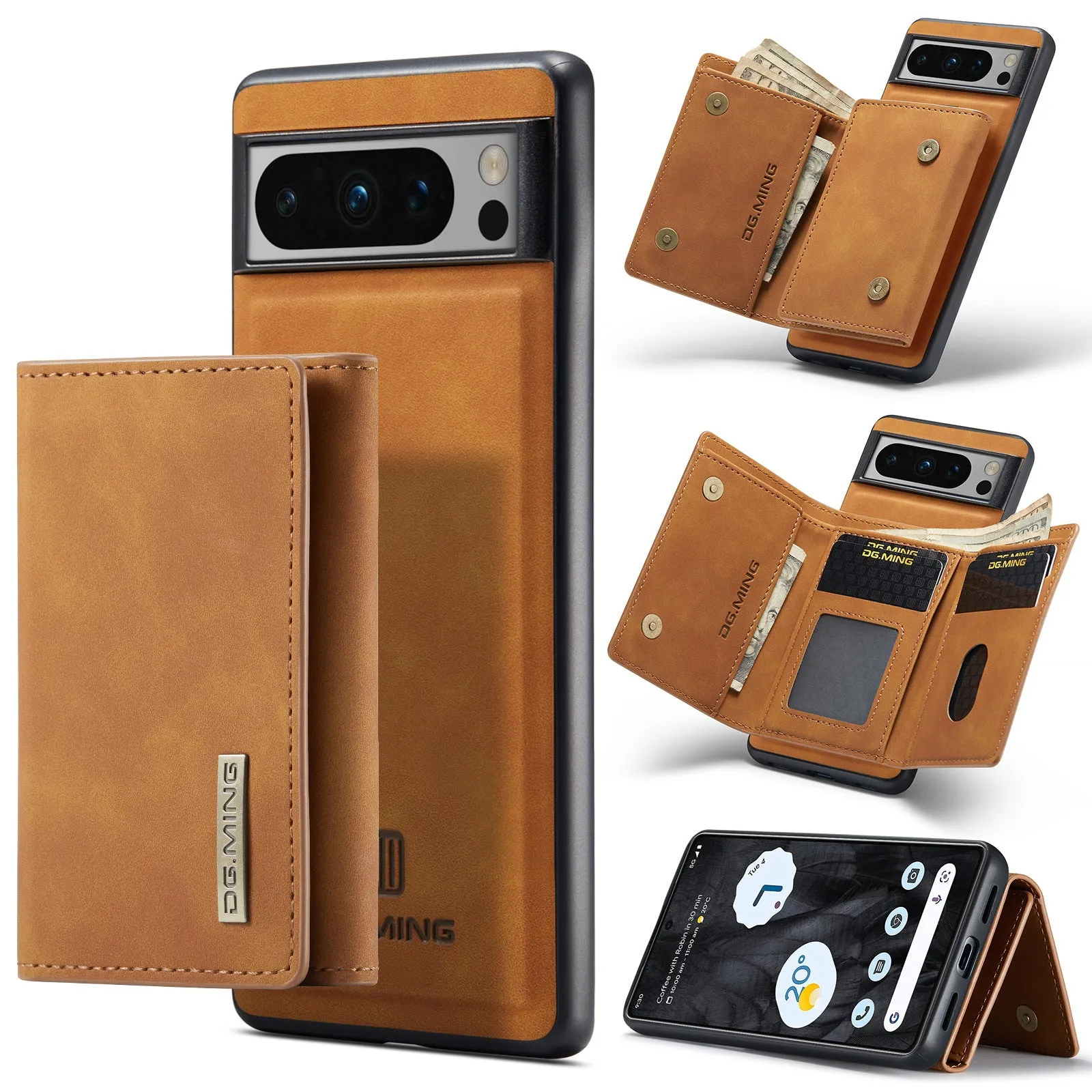 2 in 1 Detachable Card Holder Magnetic Leather Phone Case With Wallet Kickstand For Google Pixel 8 7