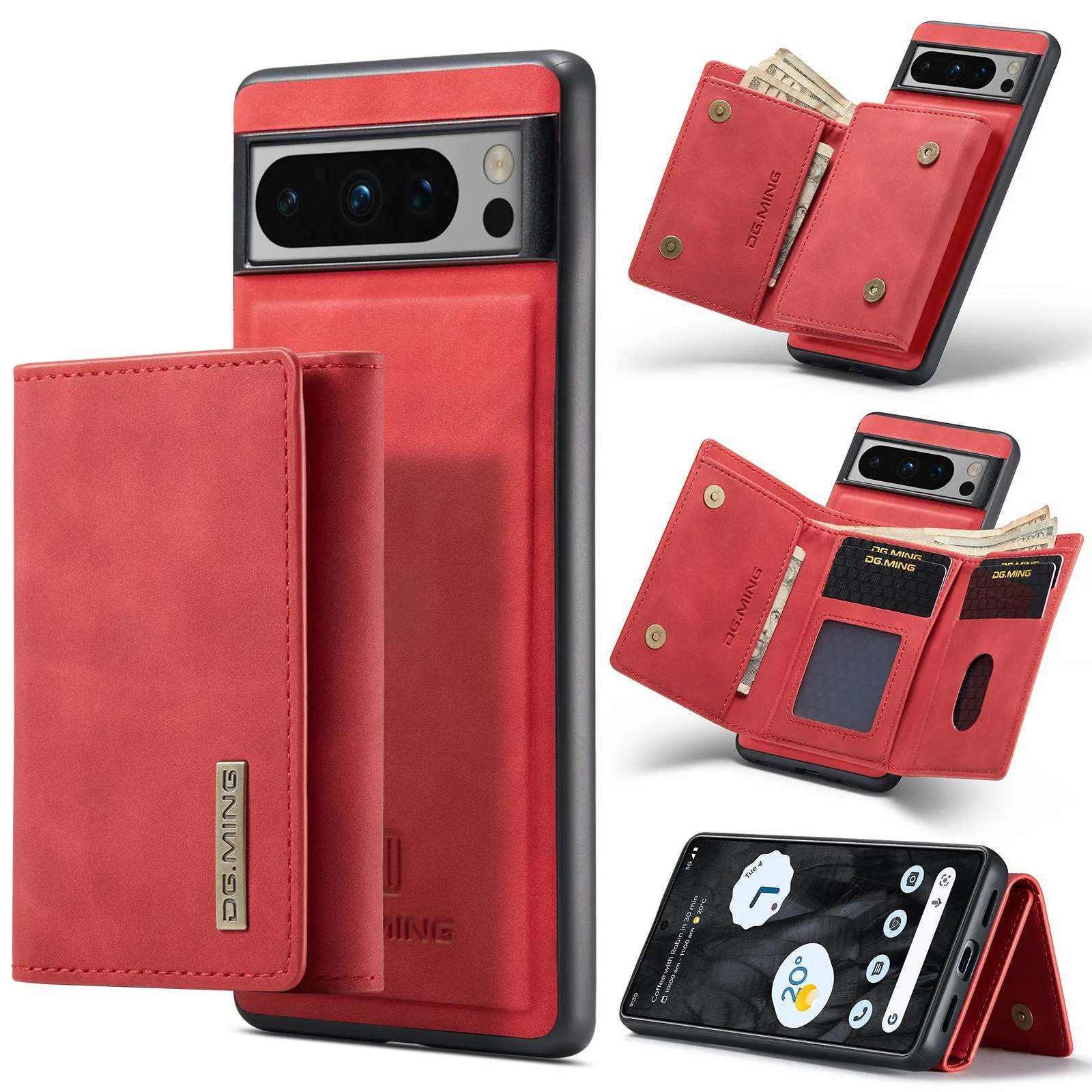 2 in 1 Detachable Card Holder Magnetic Leather Phone Case With Wallet Kickstand For Google Pixel 8 7