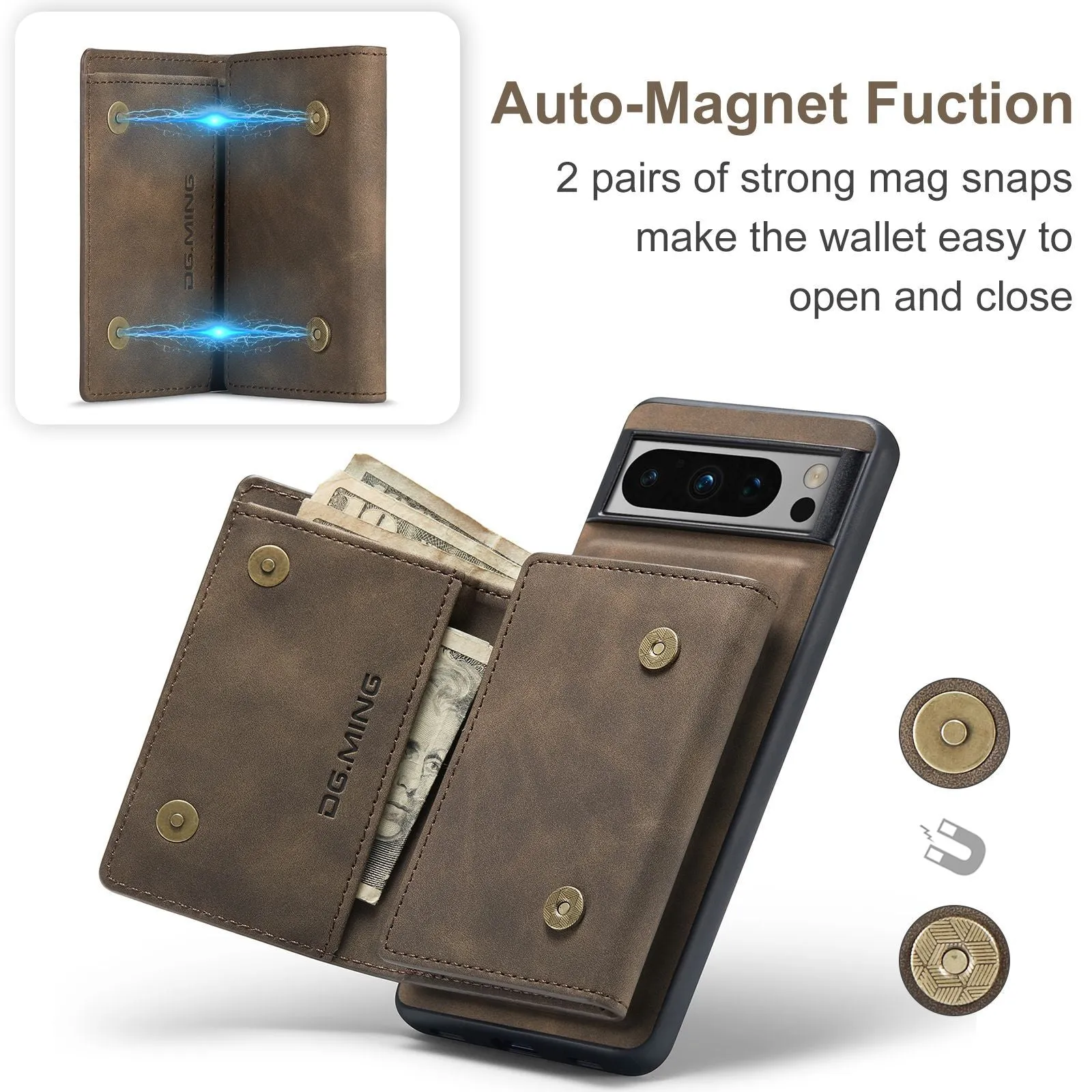 2 in 1 Detachable Card Holder Magnetic Leather Phone Case With Wallet Kickstand For Google Pixel 8 7