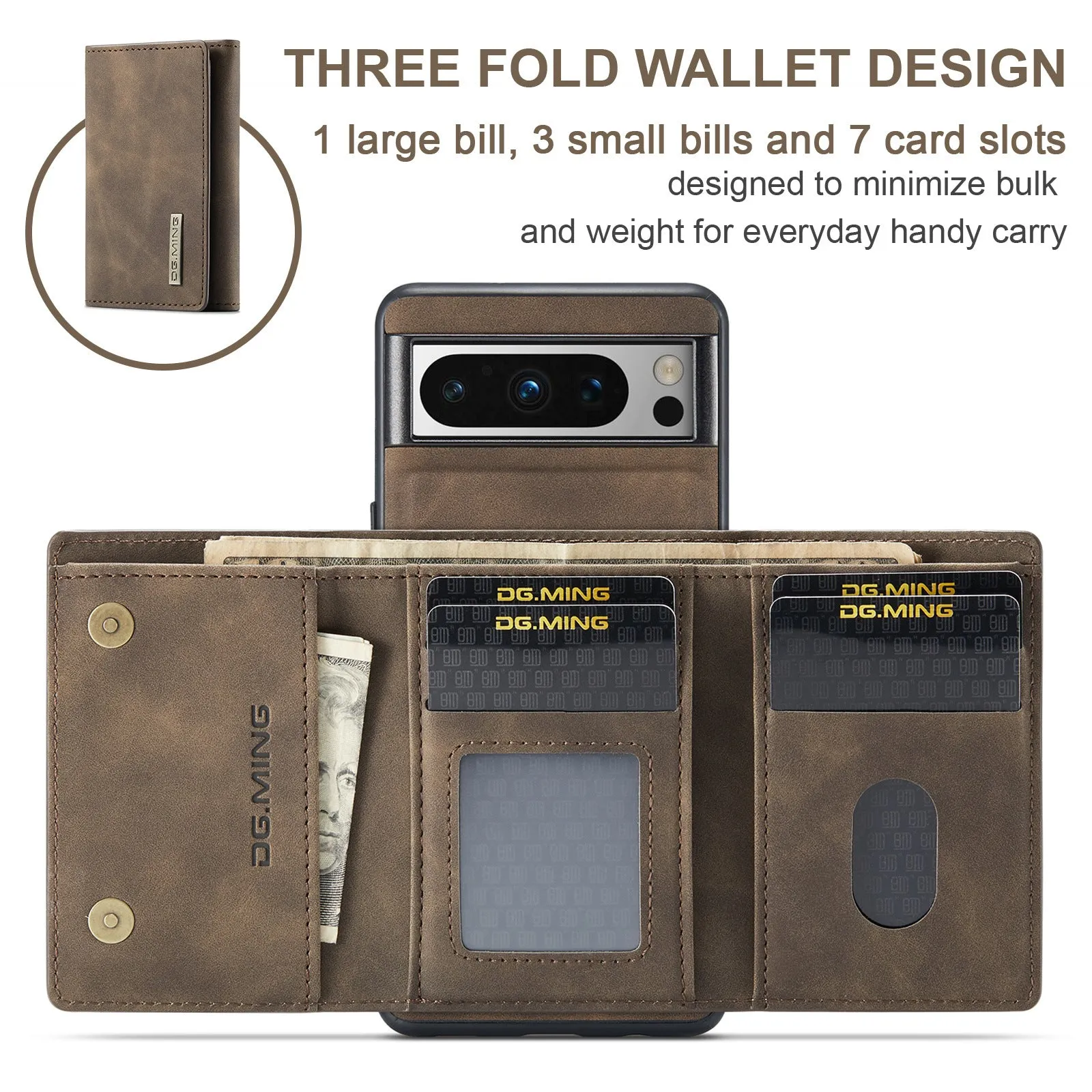 2 in 1 Detachable Card Holder Magnetic Leather Phone Case With Wallet Kickstand For Google Pixel 8 7