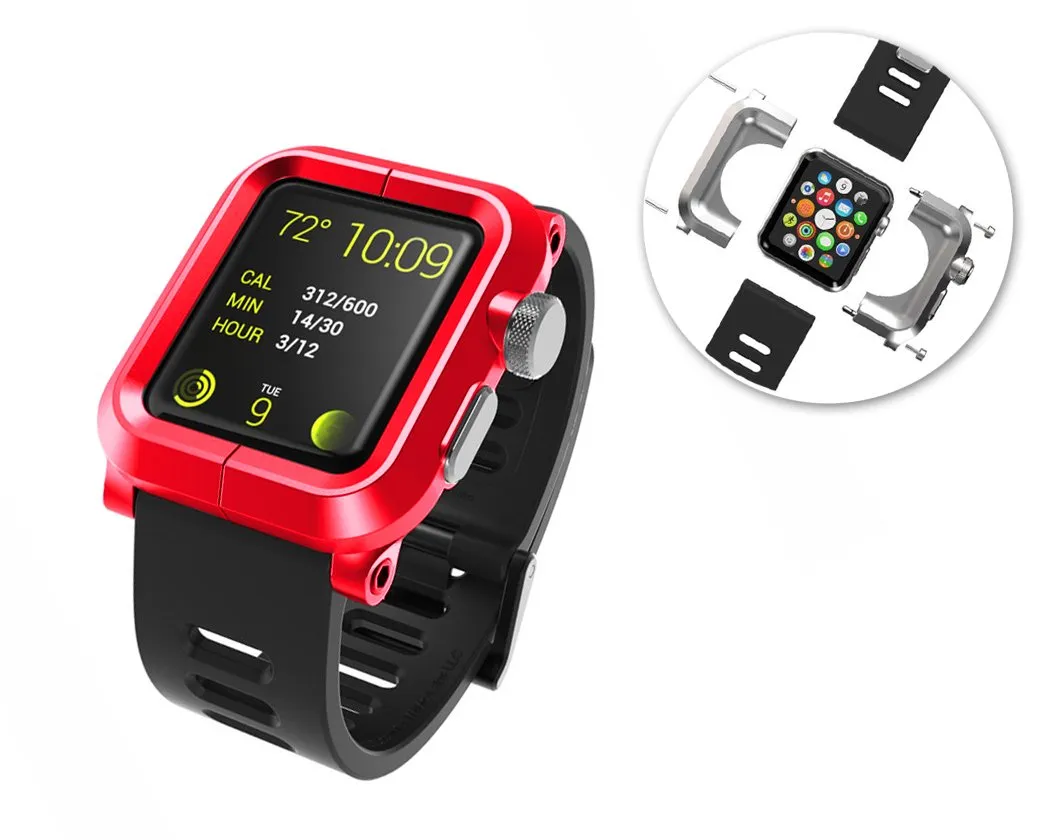 38mm Apple Watch Aluminum Case with Black Silicone Band - Red