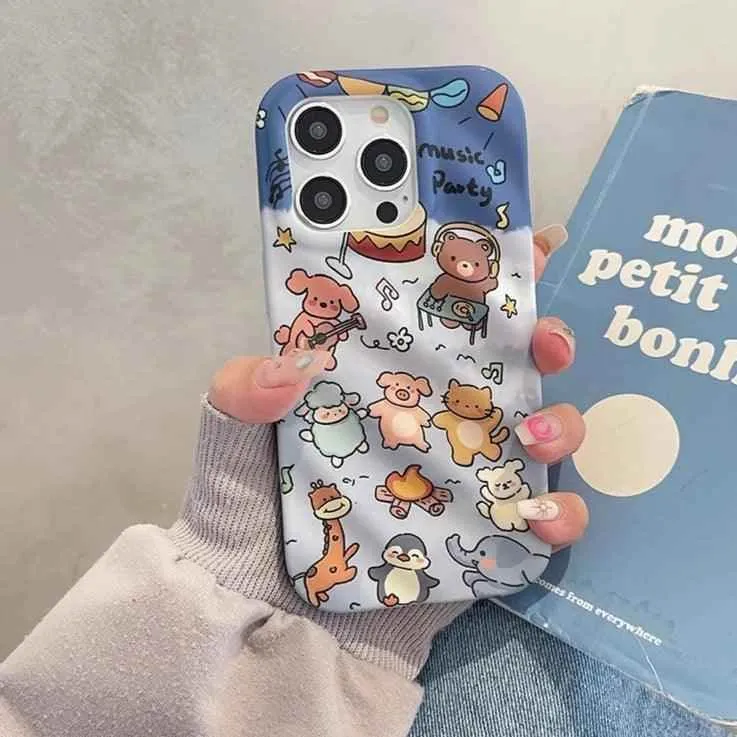 3D Wavy Cartoon Animal Pattern - Cute Phone Cases For iPhone 15 Pro Max, 14, 13, 11, or 12