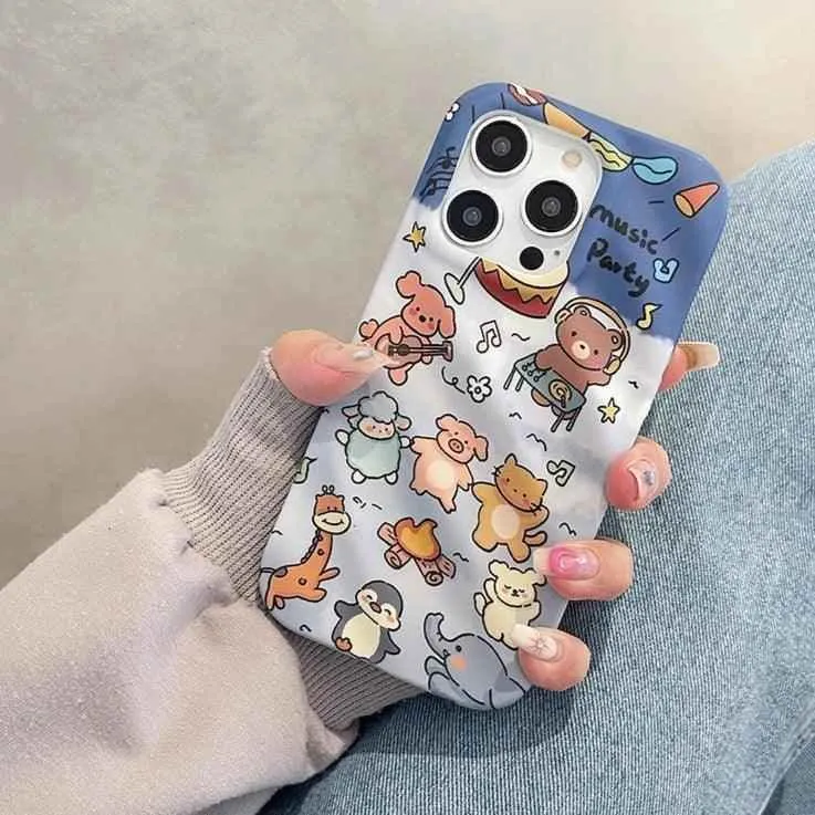 3D Wavy Cartoon Animal Pattern - Cute Phone Cases For iPhone 15 Pro Max, 14, 13, 11, or 12