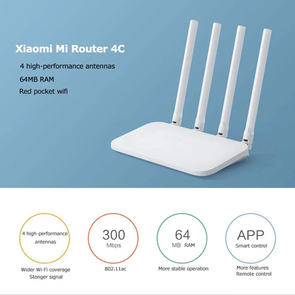 4C Wireless Router 2.4GHz / 300Mbps / Four Antennas Support iOS / Android