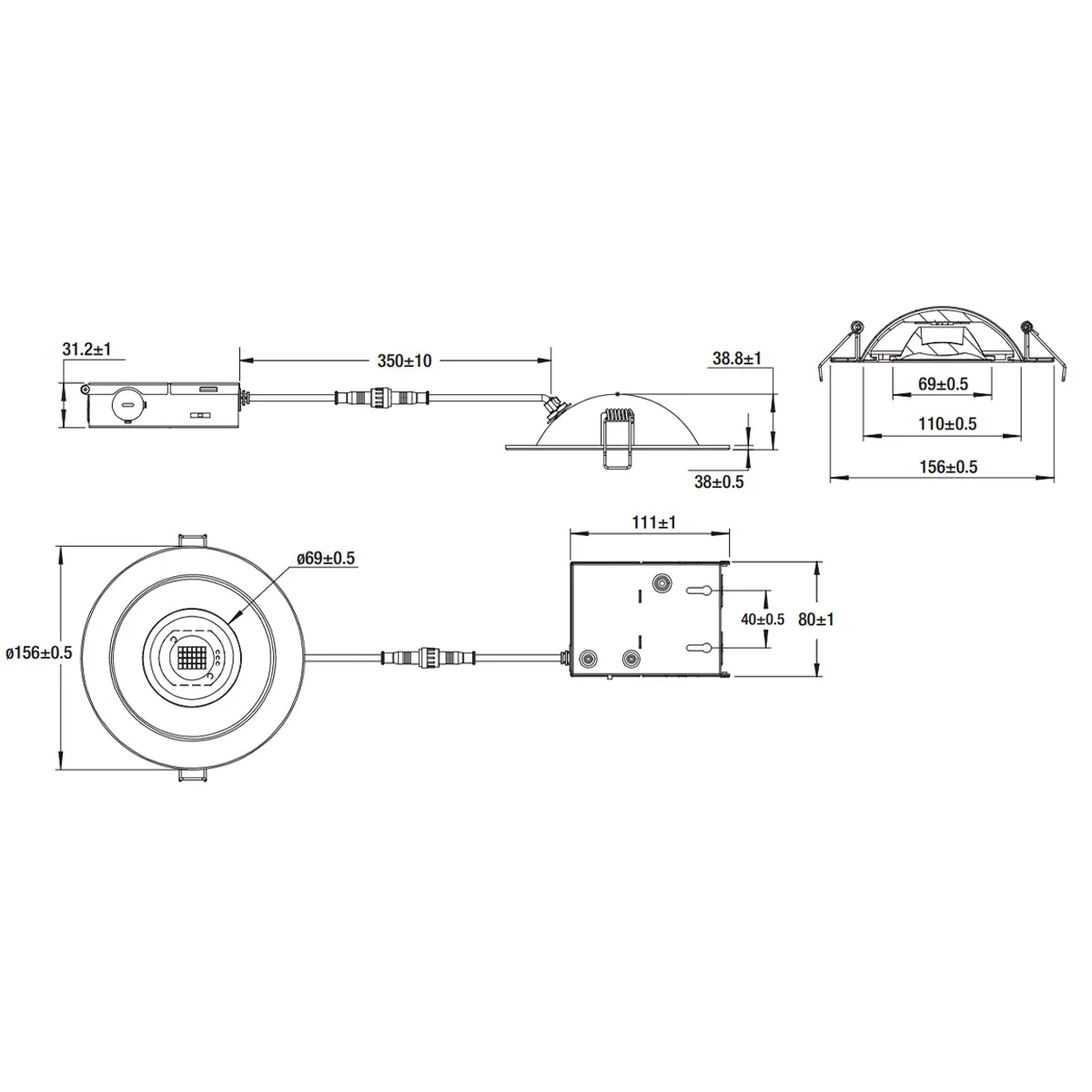 6" Gimbal Canless LED Recessed Light, 950 Lumens, Selectable 2700K to 5000K, Black Finish