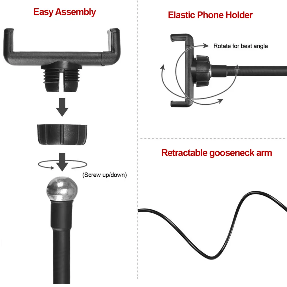 Aggels 3.5in Selfie Halo Ring Light - 360° Rotating Flexible Arm with 3 light states, a C-Clamp base and weighted surface. IPhone 14 , Galaxy S22 Ultra support