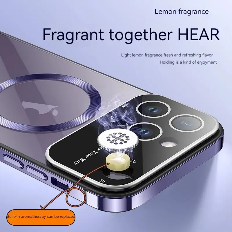 Aluminum Alloy Aromatherapy Transparent Magnetic Suction Large Window Phone Case For iPhone