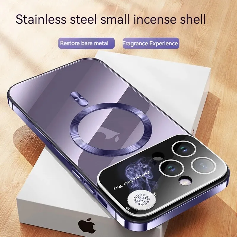 Aluminum Alloy Aromatherapy Transparent Magnetic Suction Large Window Phone Case For iPhone