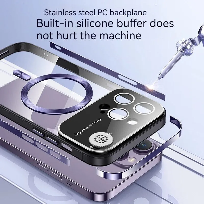 Aluminum Alloy Aromatherapy Transparent Magnetic Suction Large Window Phone Case For iPhone