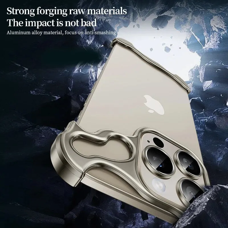 Aluminum Metal Rimless Bumper Phone Case Corner Pads Lens Film For iPhone