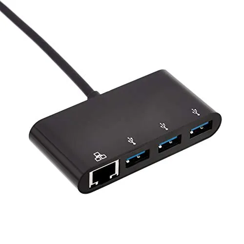 Amazon Basics 4-Port Adapter With 3 USB 3.0 USB-A Ports & 1 RJ45 Gigabit Ethernet Port, Black