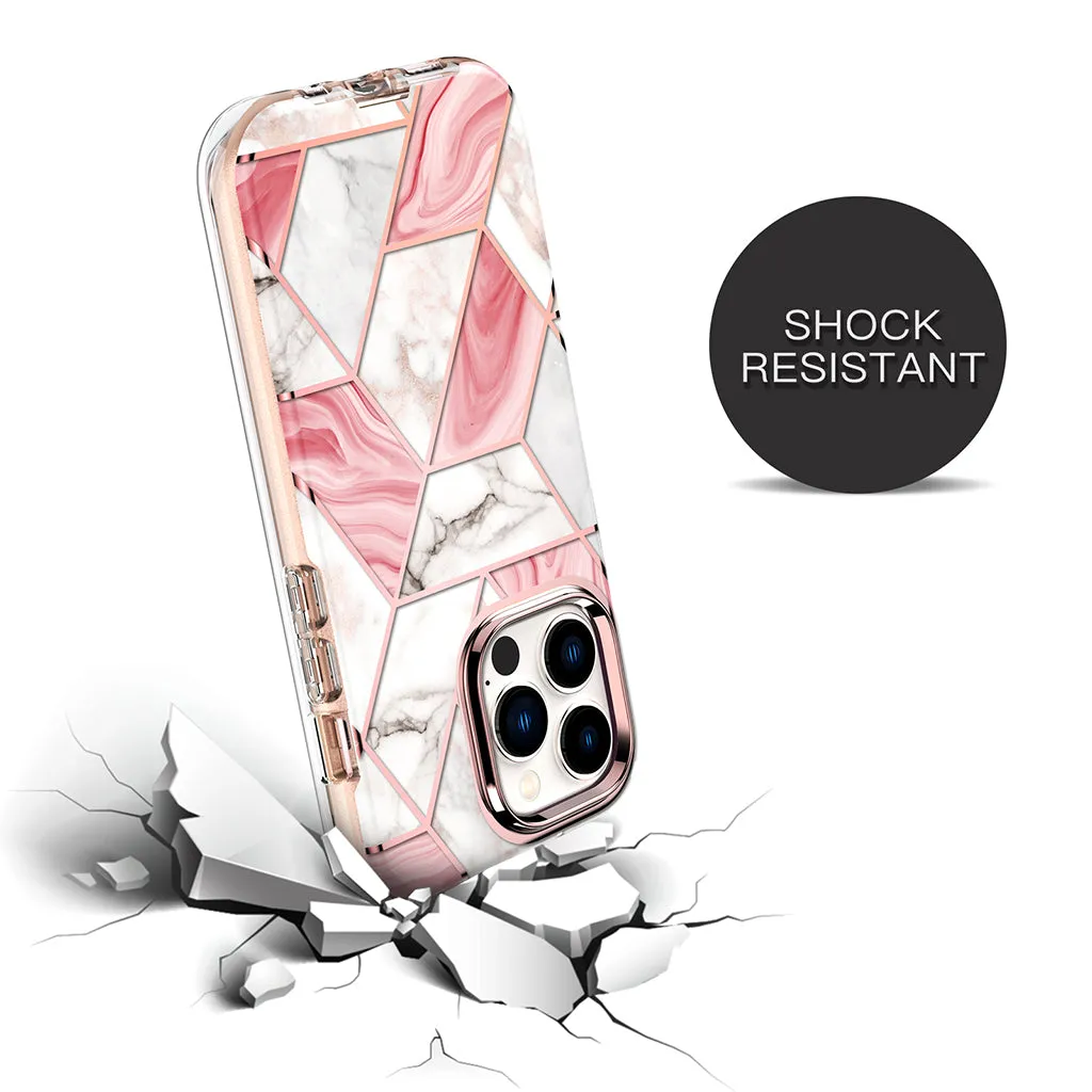 Apple iPhone 13 Pro Case | Marble Shockproof Bumper Stylish Slim Phone Cases | Pink Marble