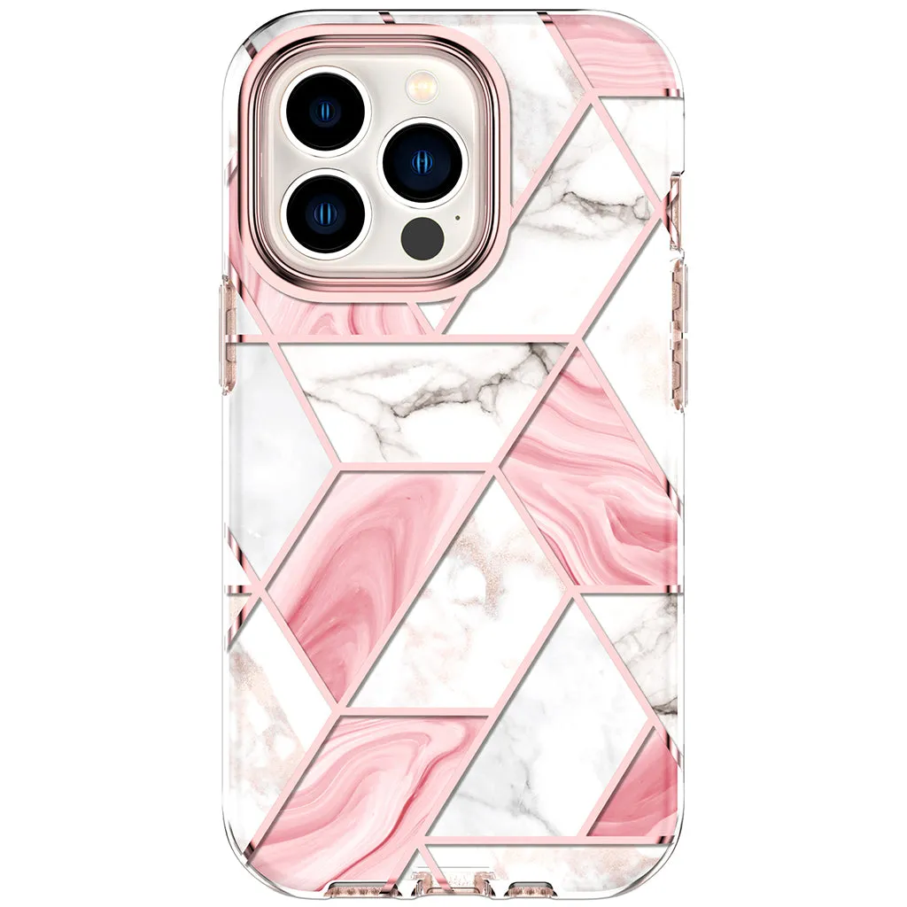 Apple iPhone 13 Pro Case | Marble Shockproof Bumper Stylish Slim Phone Cases | Pink Marble