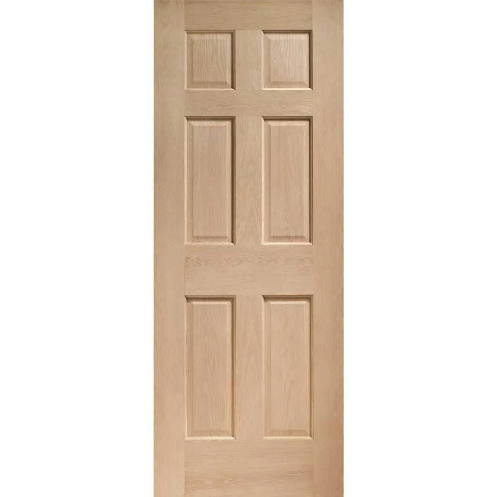 Bespoke Colonial Oak 6 Panel Single Frameless Pocket Door - No Raised Mouldings