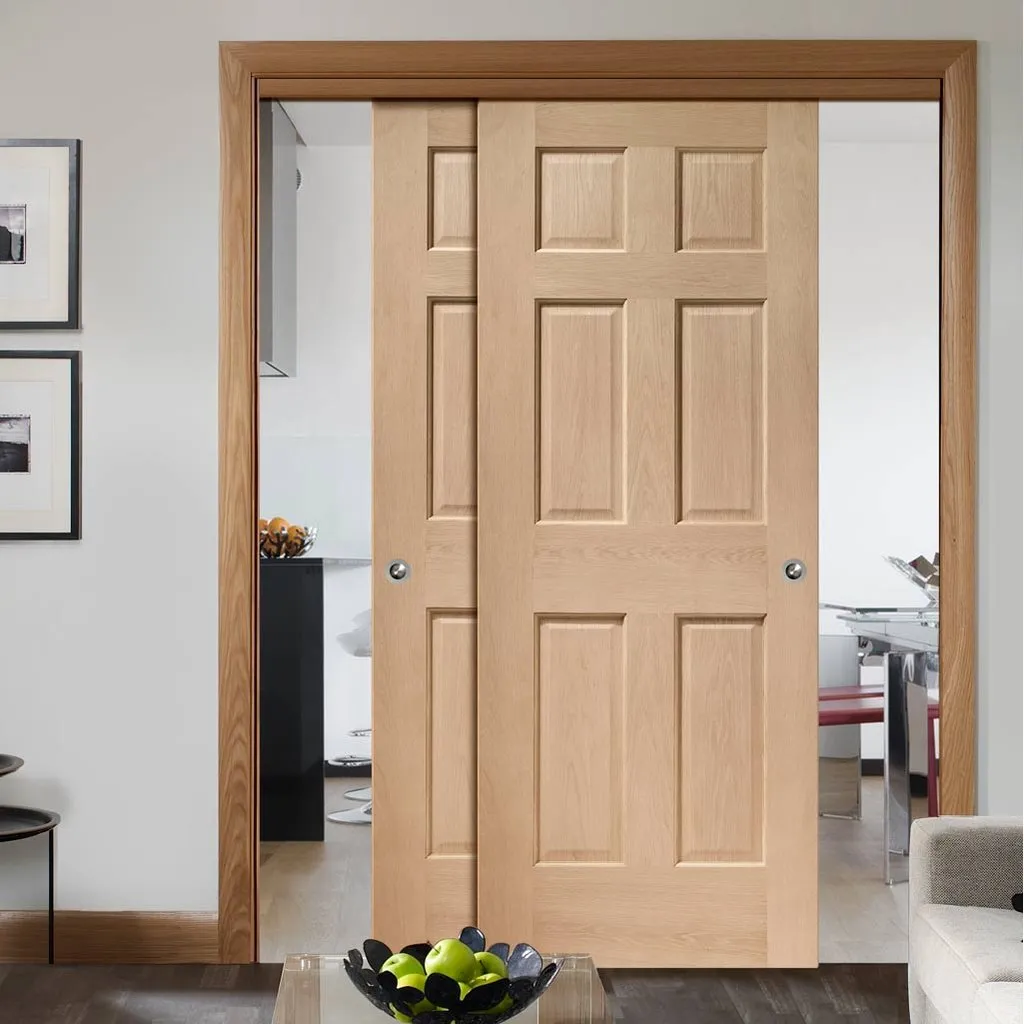 Bespoke Pass-Easi Colonial Oak 6 Panel - 2 Sliding Doors and Frame Kit