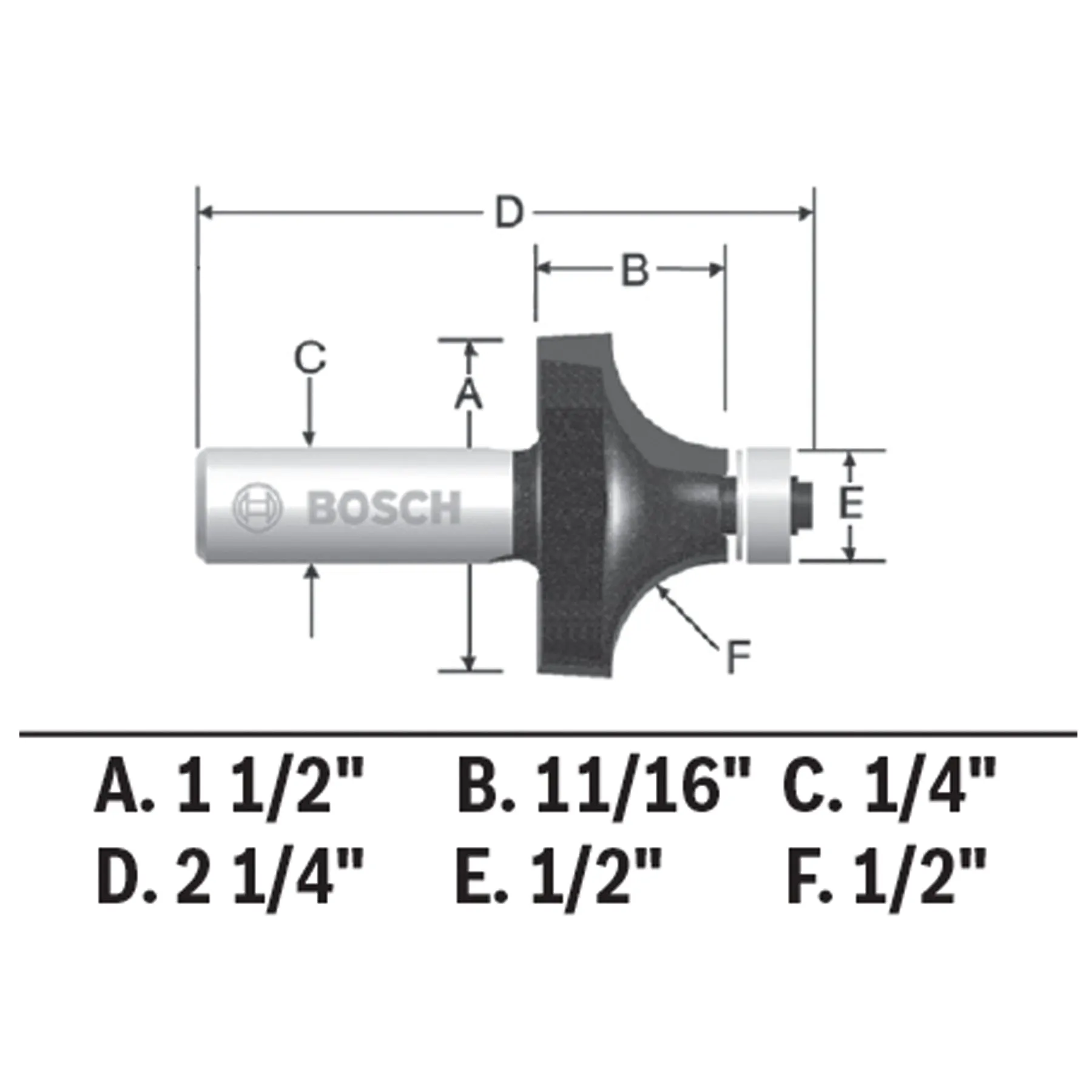 BOSCH 85297MC 1/2 In. x 11/16 In. Carbide-Tipped Roundover Router Bit