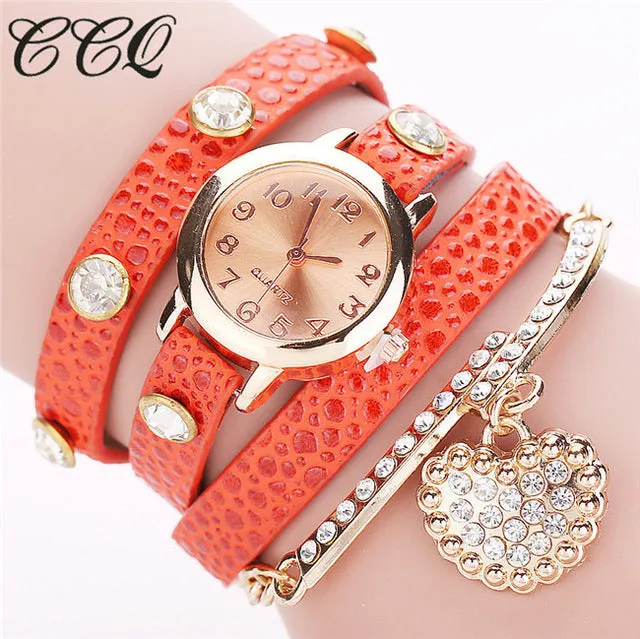 CCQ Fashion Heart Pendant Watch Casual Women Bracelet Watches Quartz Watch Relogio Feminino 713