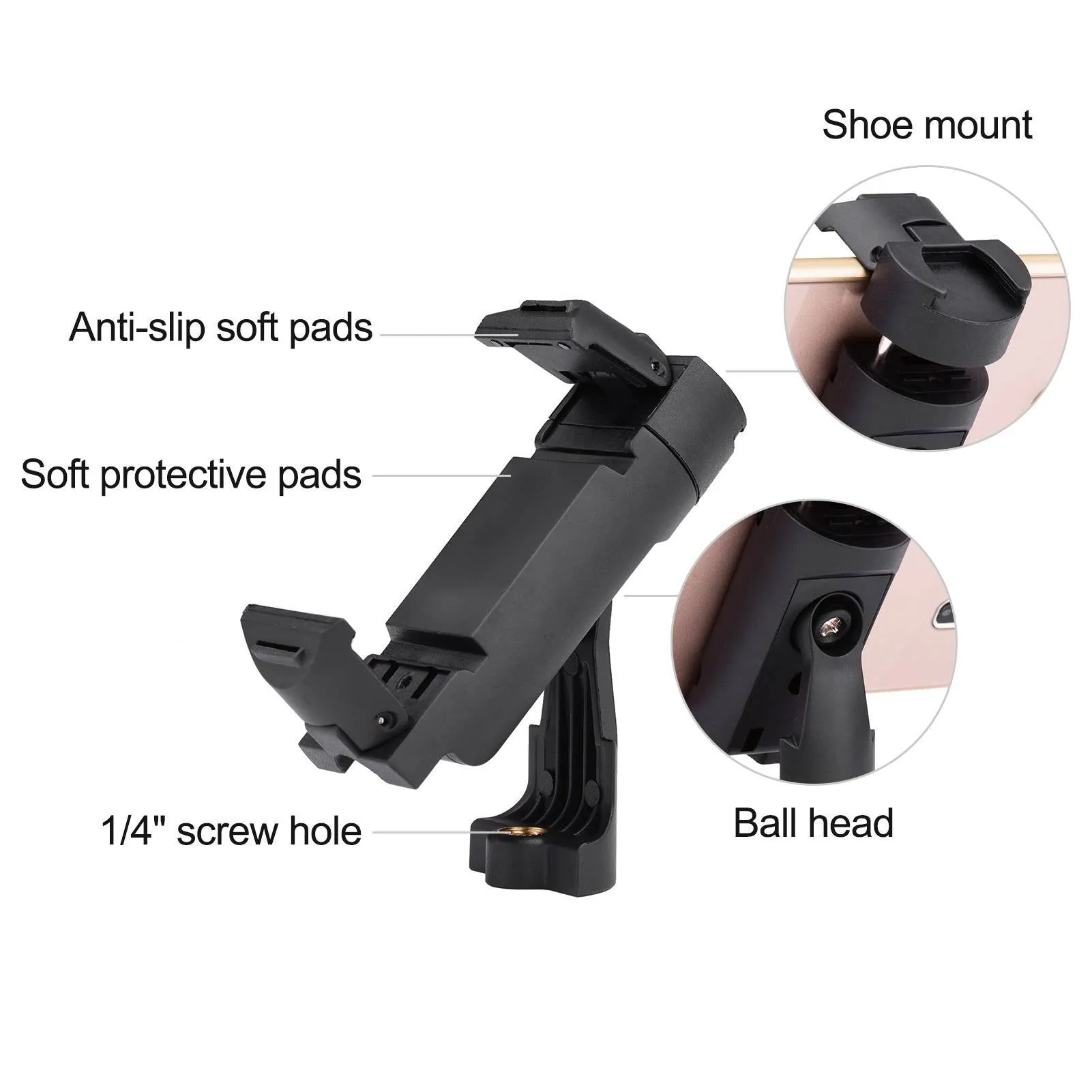 Cell Phone Tripod Mount Adapter Foldable Portable Phone Holder Smartphone Clip with Adjustable Clamp 1/4 Inch Interface Rotatable