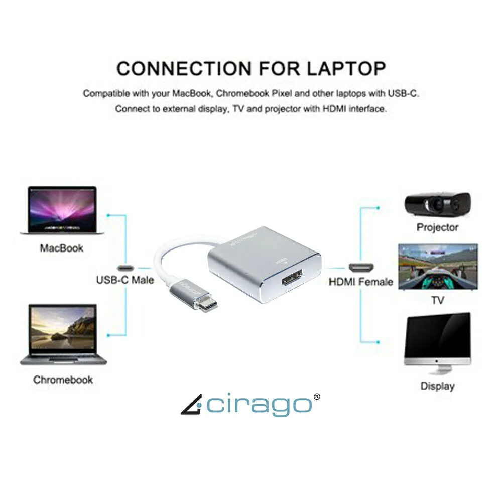 Cirago USB-C To 4K HDMI Adapter Cable USB 3.1 For Chromebook MacBook Computer PC