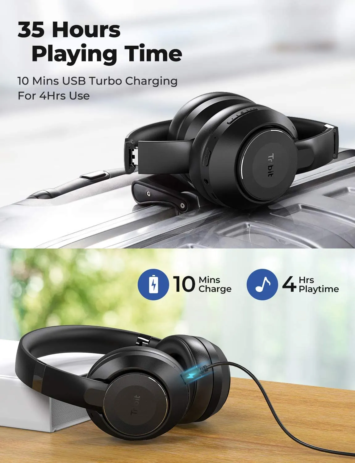 [CLEARANCE] Tribit QuietPlus 78 Active Noise Cancelling Wireless Headphones Bluetooth 5.0 Foldable with Memory Pads 35h Playtime Deep Bass BTH78