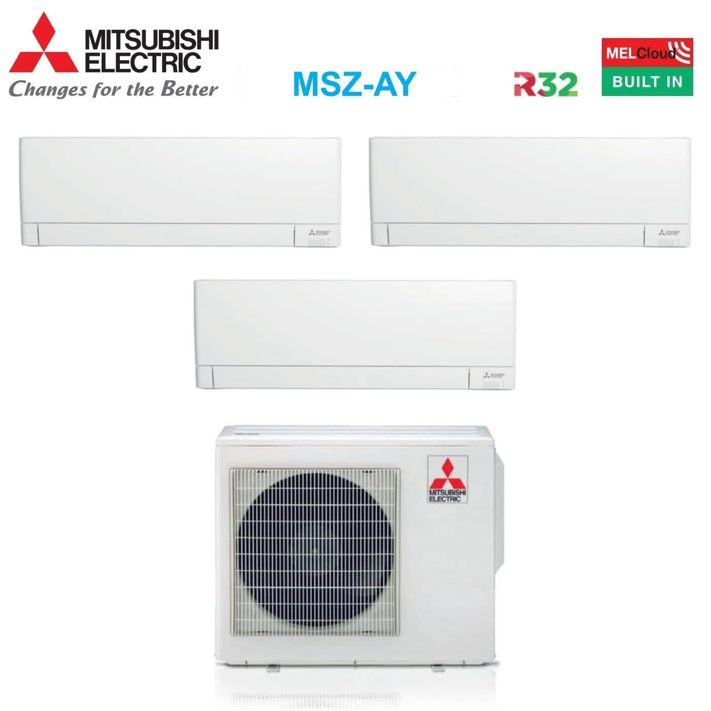 Climatizzatore Condizionatore Mitsubishi Electric Trial Split Inverter Linea Plus serie MSZ-AY 9 9 15 btu con MXZ-3F68VF Wi-Fi Integrato R-32 9000 9000 15000