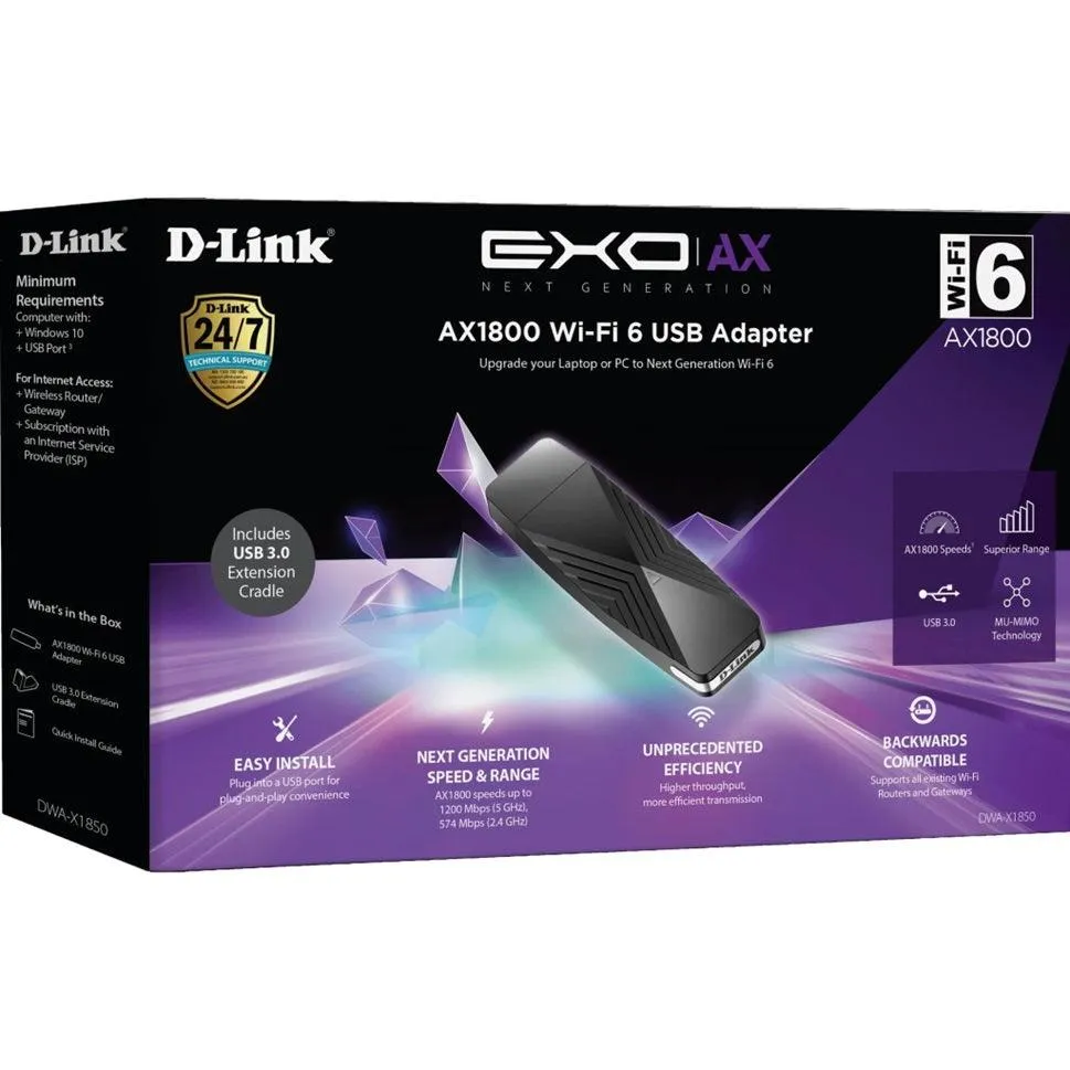 D-Link AX1800 Wi-Fi 6 USB Adapter DWA-X1850