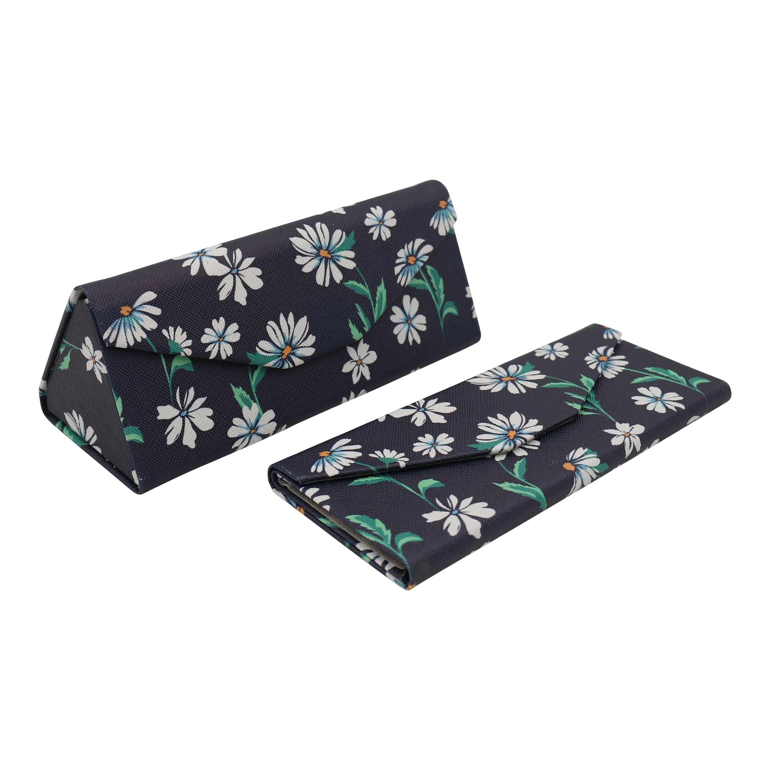 Daisy Flower Eyewear Glasses Case - Eco Leather Magnetic Folding Hard Case for Sunglasses, Eyeglasses, Reading Glasses