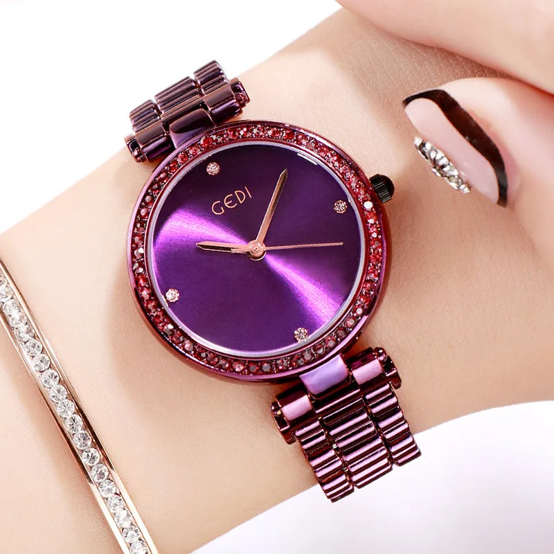 Delicate diamond-encrusted steel with quartz watch