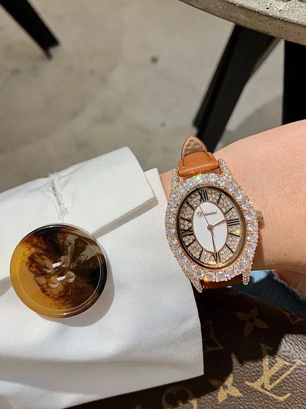 Diamond Oval Leather Women's Watch