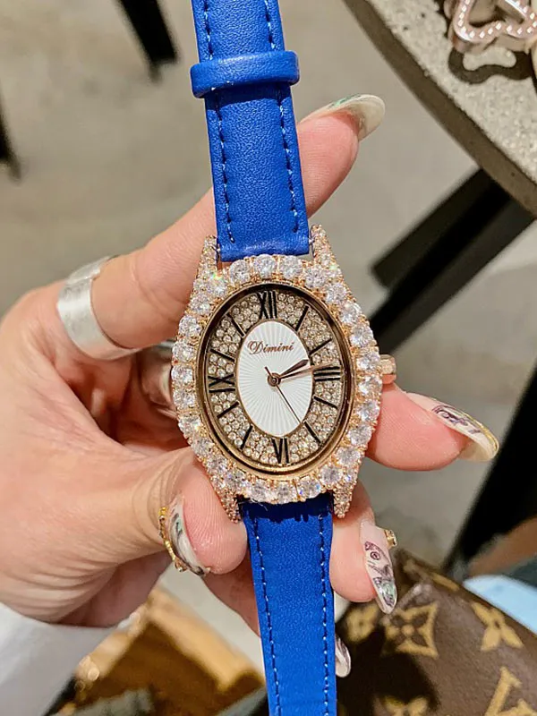 Diamond Oval Leather Women's Watch