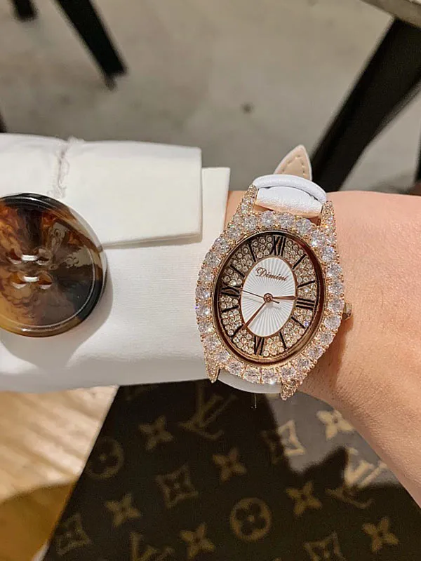 Diamond Oval Leather Women's Watch