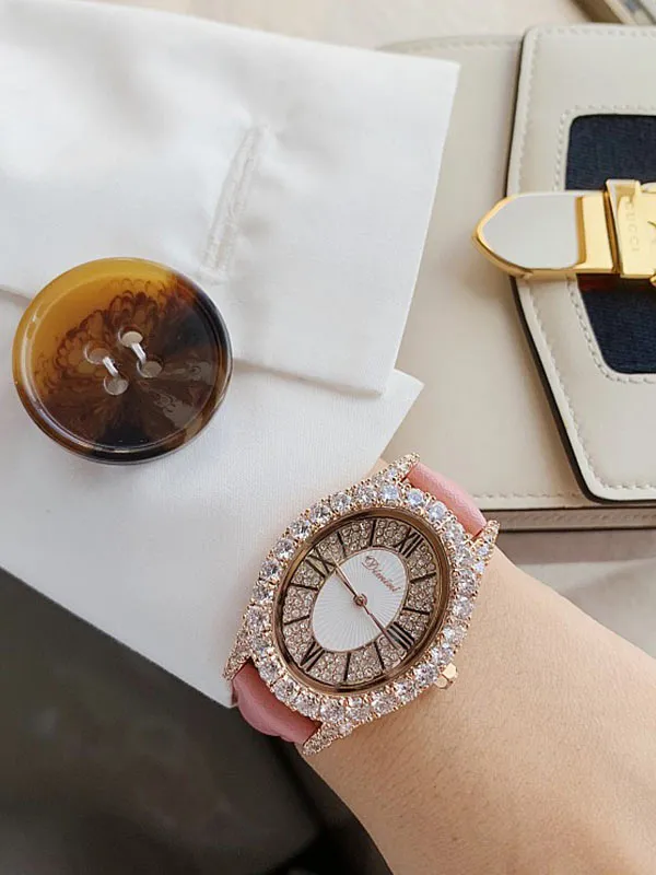 Diamond Oval Leather Women's Watch