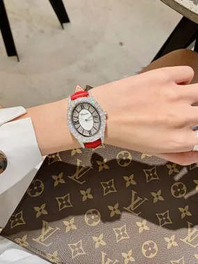 Diamond Oval Leather Women's Watch