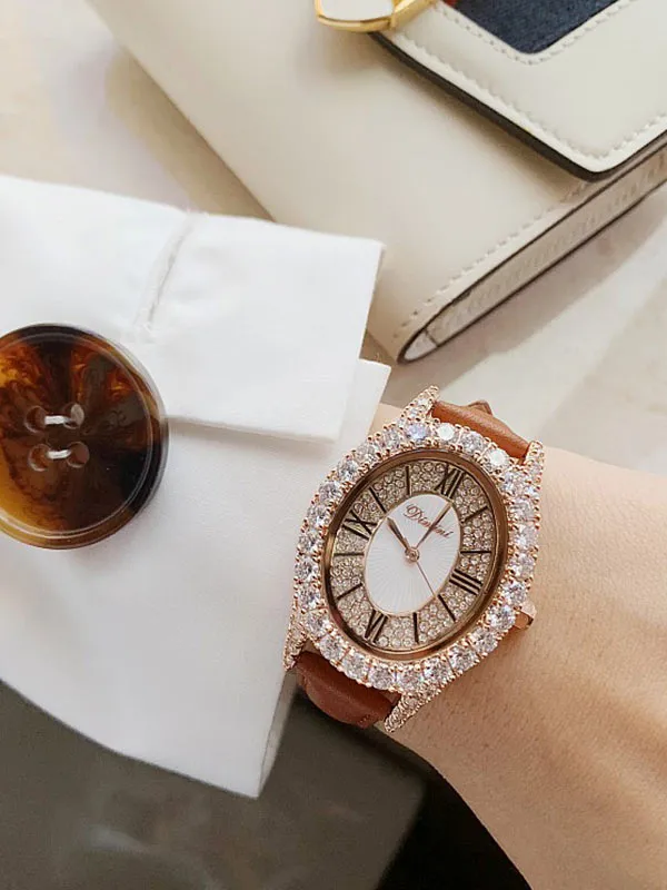 Diamond Oval Leather Women's Watch