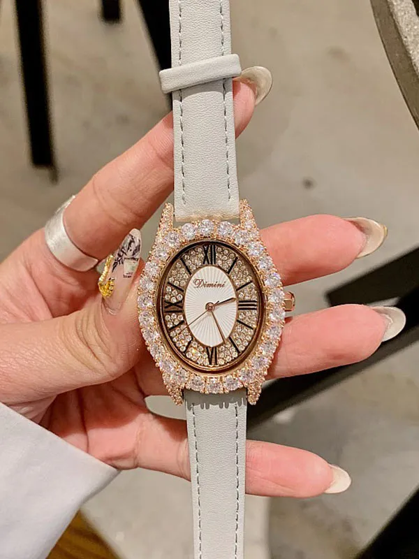 Diamond Oval Leather Women's Watch