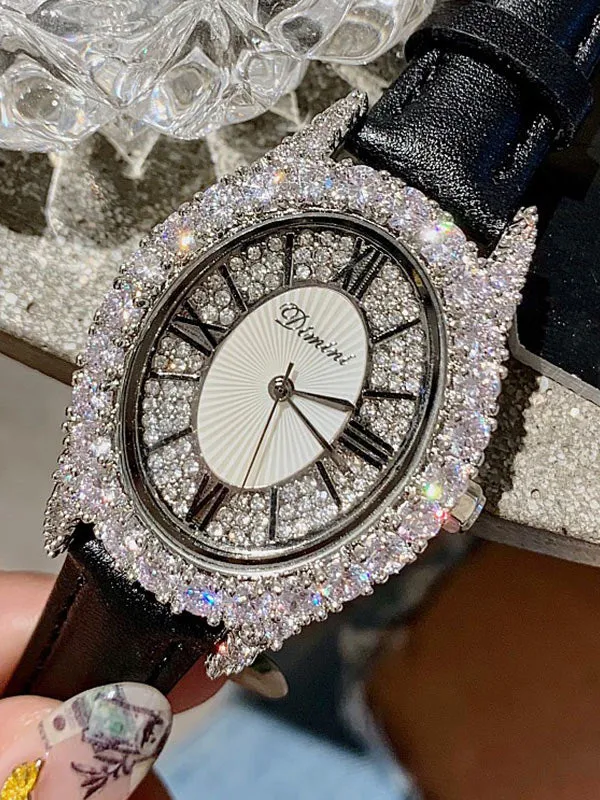 Diamond Oval Leather Women's Watch