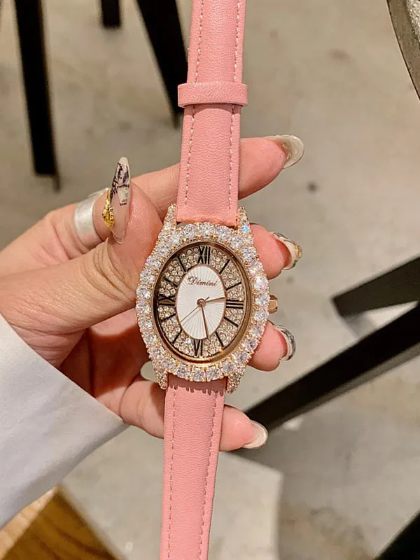 Diamond Oval Leather Women's Watch