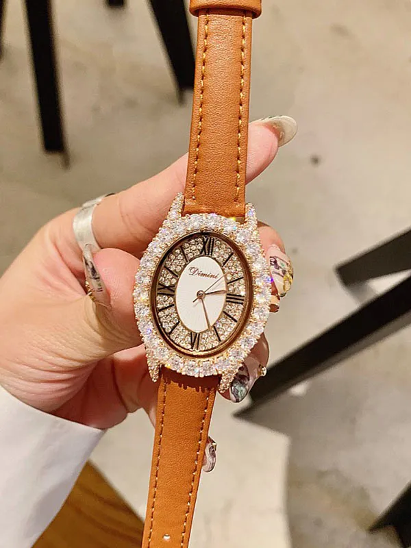 Diamond Oval Leather Women's Watch