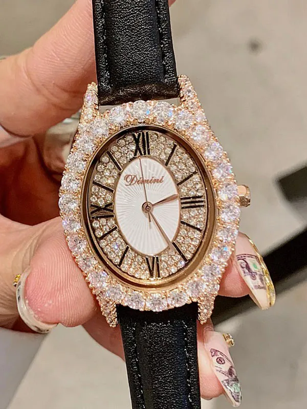 Diamond Oval Leather Women's Watch