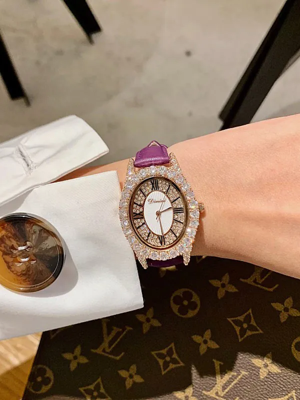 Diamond Oval Leather Women's Watch