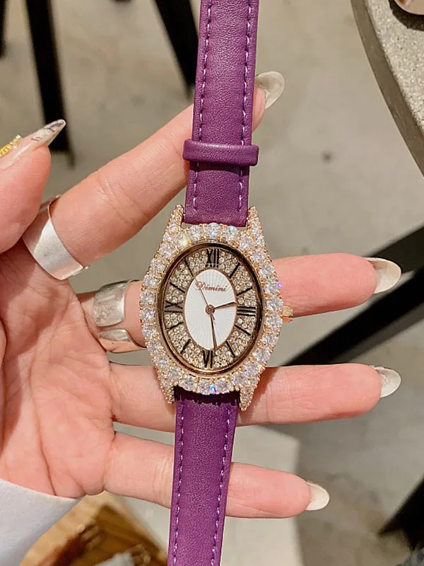 Diamond Oval Leather Women's Watch