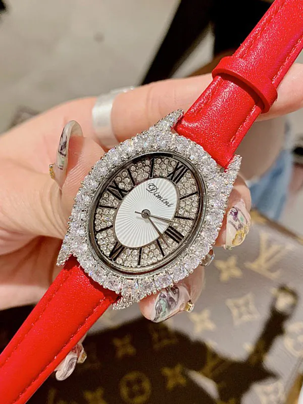 Diamond Oval Leather Women's Watch