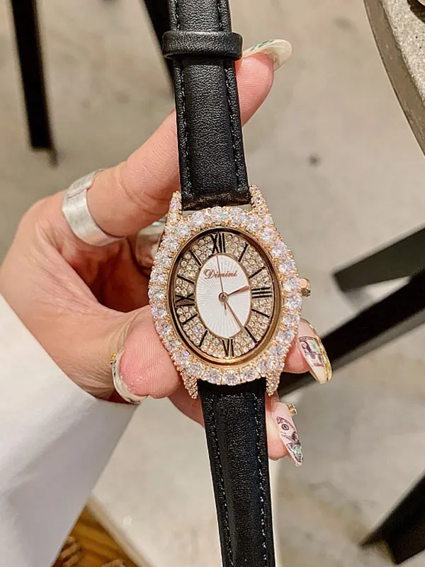 Diamond Oval Leather Women's Watch