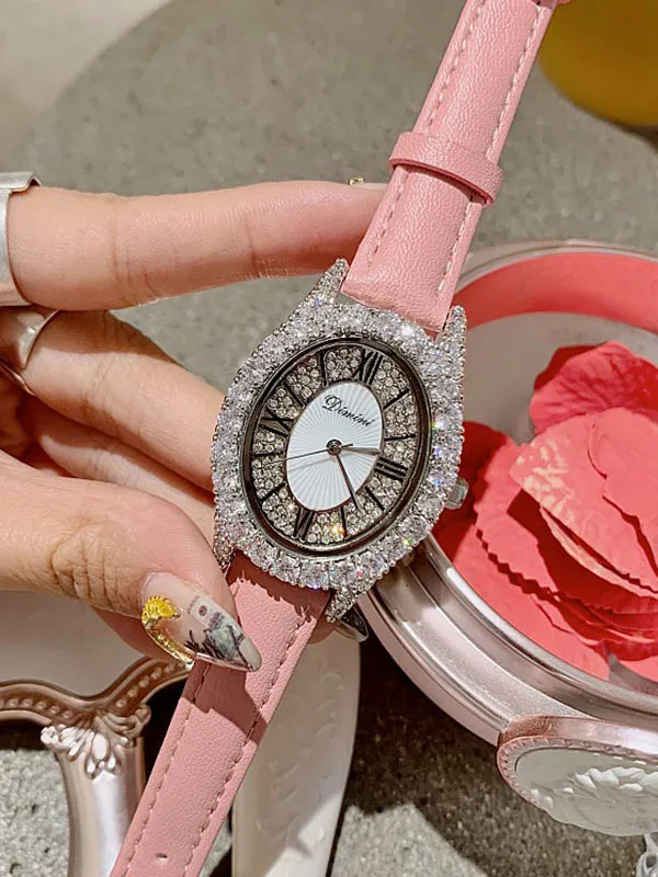 Diamond Oval Leather Women's Watch