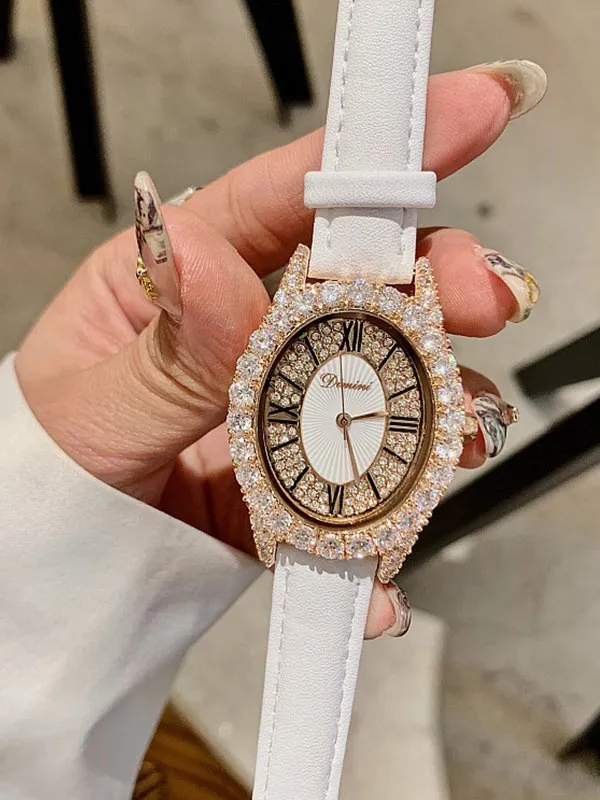 Diamond Oval Leather Women's Watch