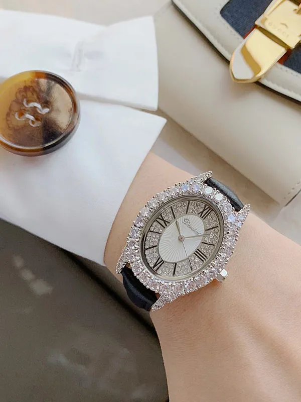 Diamond Oval Leather Women's Watch