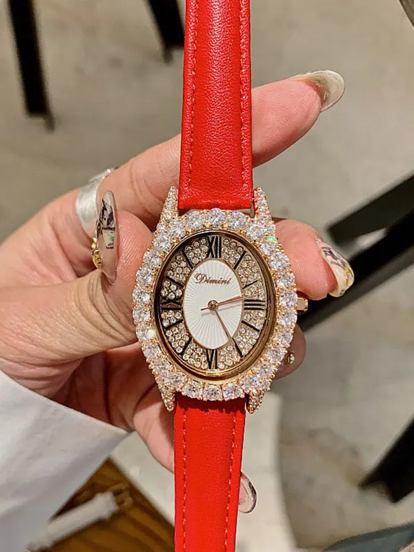 Diamond Oval Leather Women's Watch