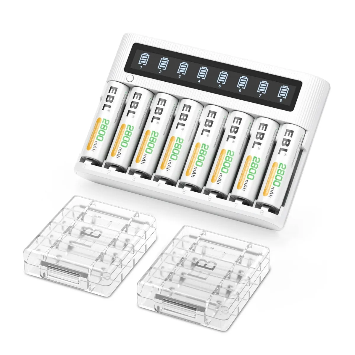 EBL AA AAA Batteries with FY-809 8-Bay LCD Battery Charger