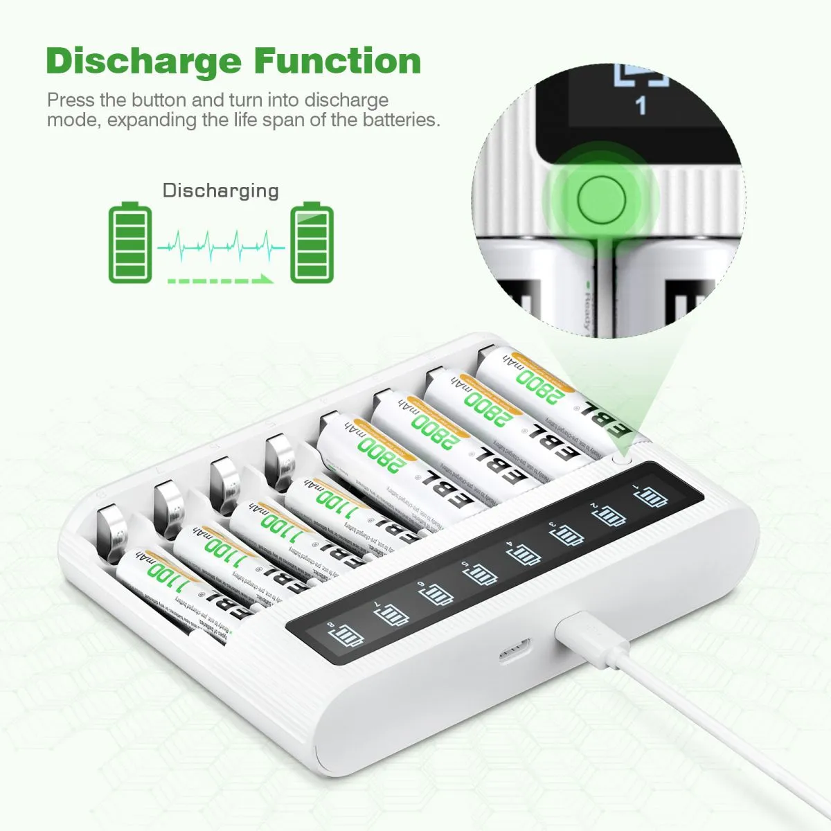 EBL AA AAA Batteries with FY-809 8-Bay LCD Battery Charger